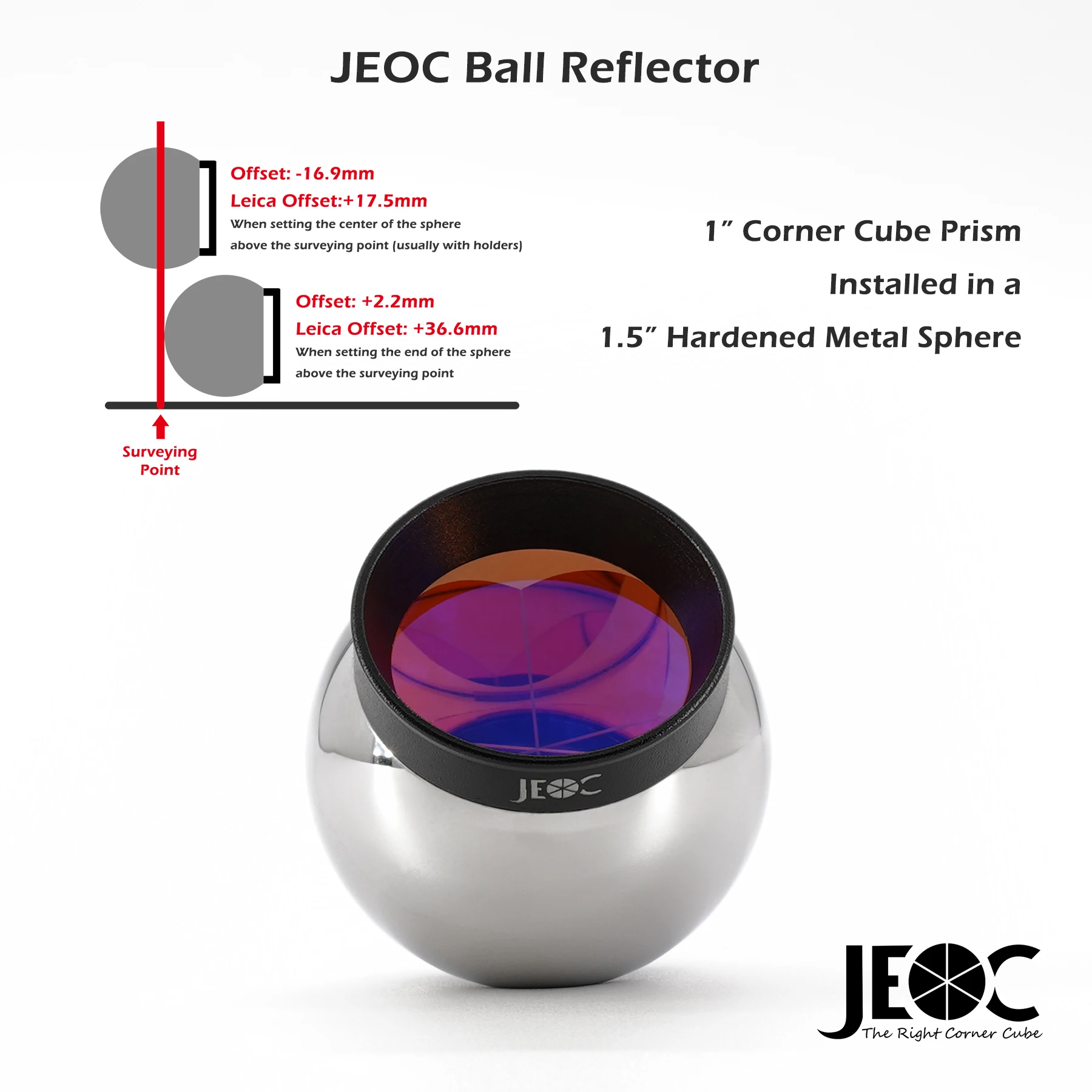 Imagem -02 - Esfera Reflexiva Jeoc de 15 Polegadas para Estação Total Prisma de Bola de 381 mm com Base Magnética Revestida de Cobre Resistente a Quebra