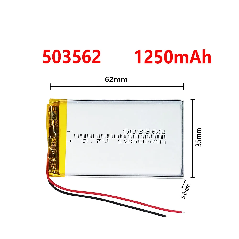 3.7V 1250mAh 503562 Lithium Polymer LiPo Rechargeable Battery cells For MP3 MP4 MP5 GPS PSP DVD video game PAD Tablet PC