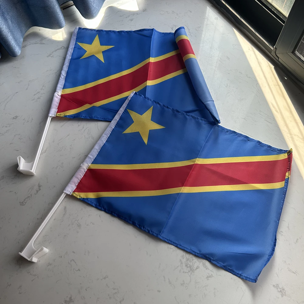 30x45cm Congo Car Flag 12x18inch Republic of the Congo Window Flag Bearer Standard-Bearer Waving Flags with Plastic Flagpole