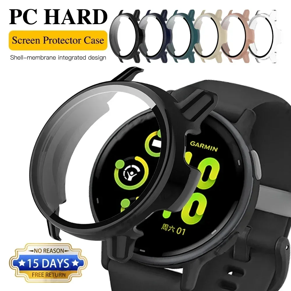 Glass + Case for Garmin VivoActive 5 Accessoroy PC All-around Bumper Protective Cover + Screen Protector for Garmin Active 5