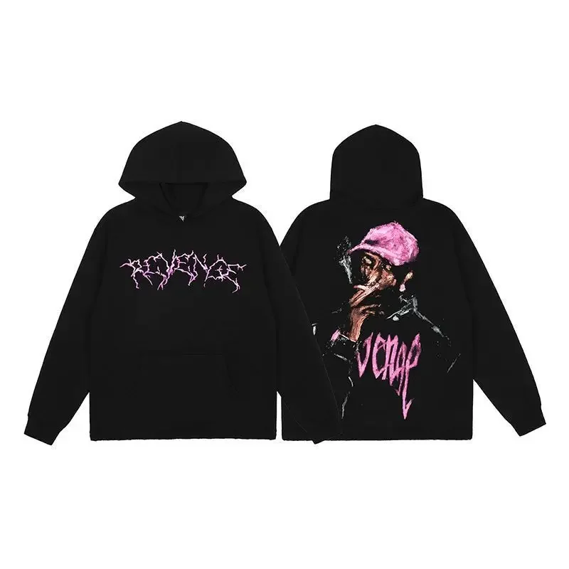 American REVENGE Printed Hip-hop Rap Character Dragon Bone Loose Hoodie for Women Casual Dark Sweatshirt