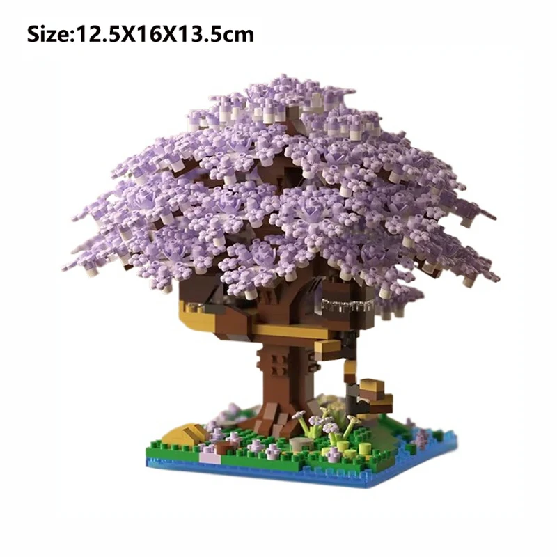 Pink cherry tree house building micro-particle building block classic model girl series difficult assembly toys