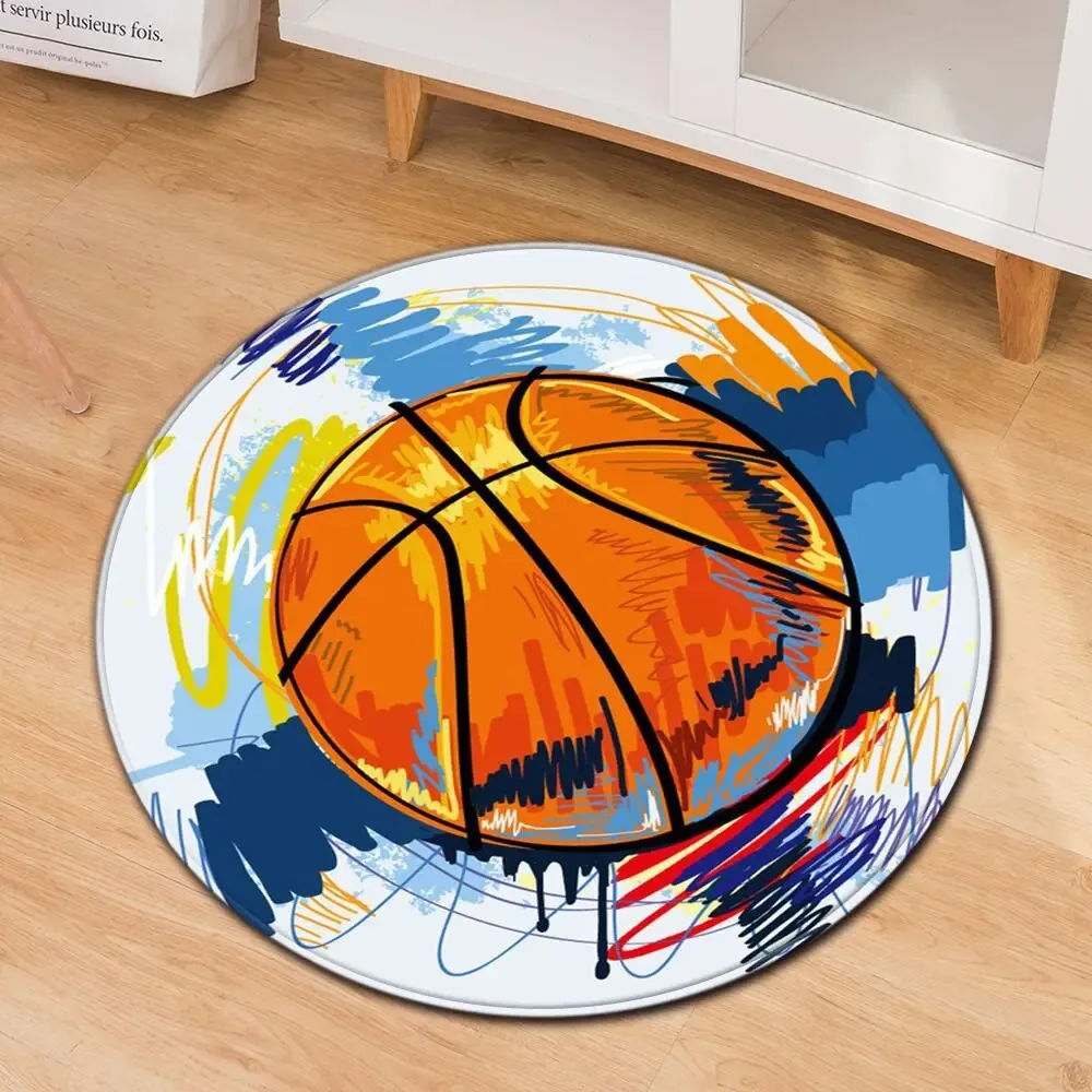 Street Basketball Circular Carpet Anti Slip Floor Carpet Cool Sports Art Pattern Mat Game Room Bedroom Indoor Home Decoration