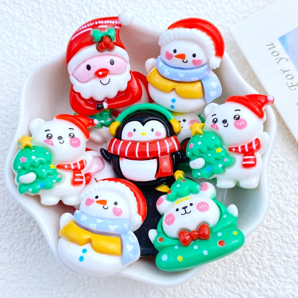 10Pcs New Cute Resin Mini Cartoon Christmas Animal SeriesSeries Flat Back Parts Embellishments For Hair Bows Accessories