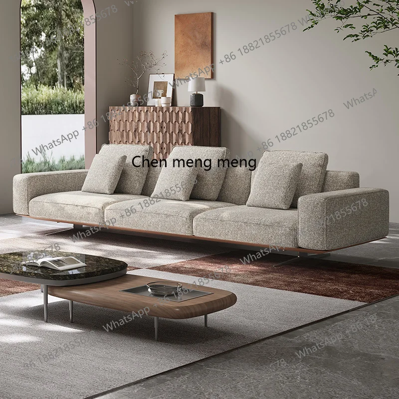 

Italian minimalist cotton and linen small apartment modern straight row three-person fabric sofa