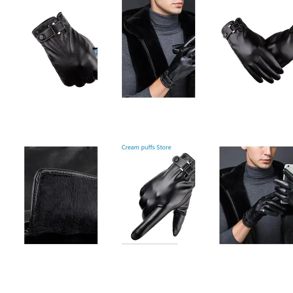 50LE Leather Full Finger Gloves Touchscreen Warm Gloves Riding Fleece Lined Gloves