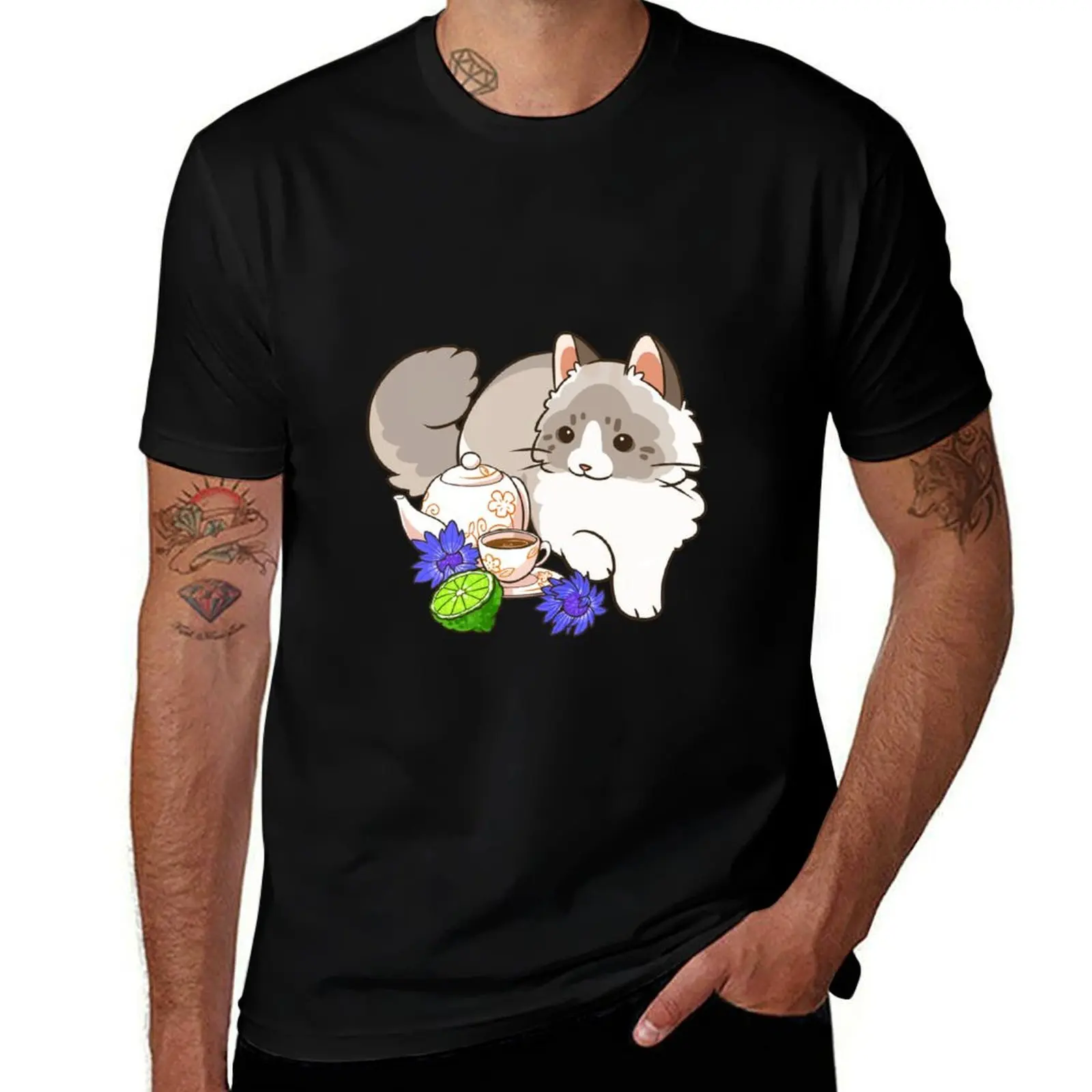 

Earl Grey tea and Ragdoll cat T-Shirt cotton graphic tees cheap stuff T-shirts oversize t shirts for men