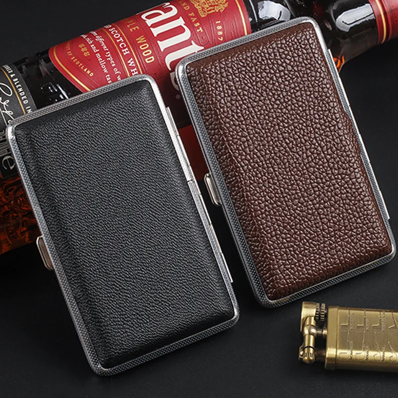 PU Leather Cigarette Case Slim Ladies and Men Portable Double Sided Holds 20 100mm Cigarettes (Black)Cigarette Box