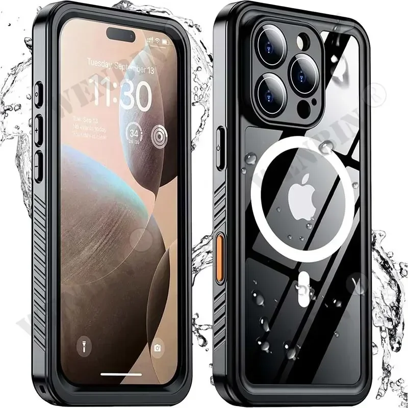 

IP68 Waterproof Case for iPhone 17/16/15 Pro Max/Plus Full Body Swim Diving Magsafe Magnetic Fundas