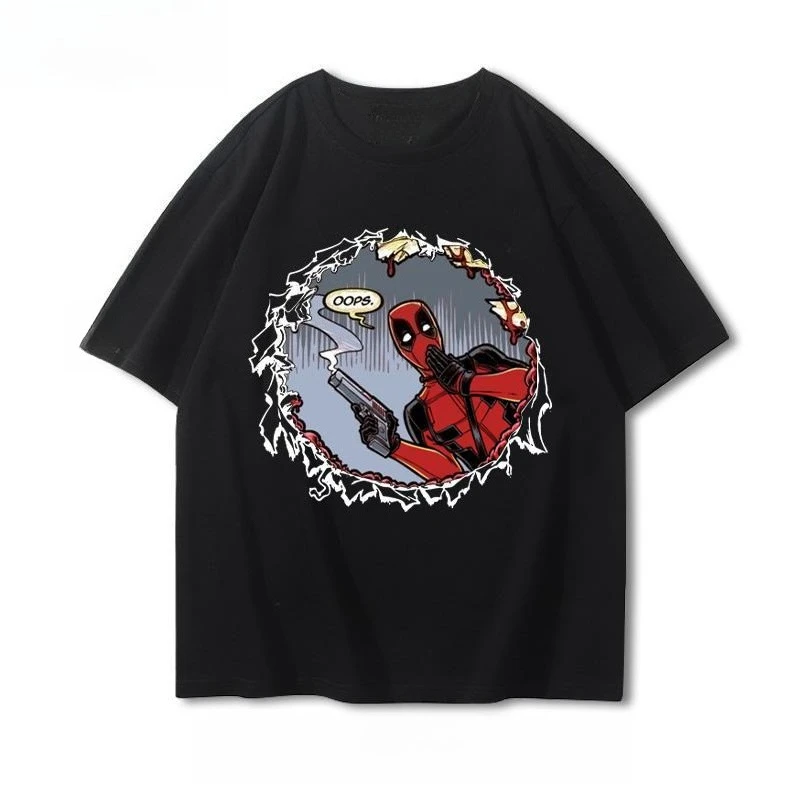 

Оригинальные мужские и женские свободные короткие рукава с короткими рукавами и принтом Marvel Deadpool Joint в американском стиле комиксов