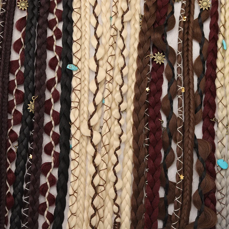 Trenza Bohemia Larga Tejida a Mano con Accesorios Decorativos Fácil de Usar Clip Sintético 5