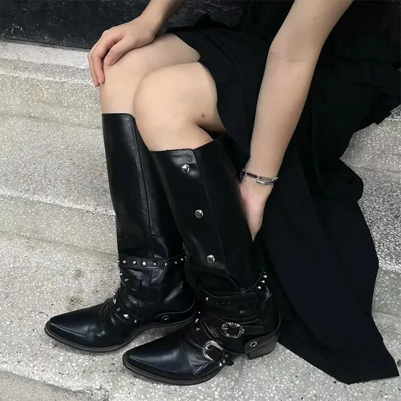 2024 New High-heeled Women Boots Pointed Toe Long Boots for Women Sexy Punk Gothic Boots Paris European and American Female