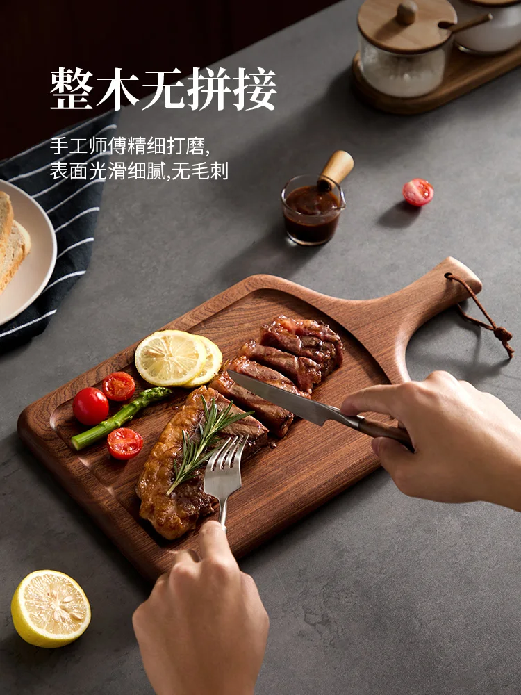 Ebony whole wood steak dining , beef steak wooden plate, pizza , Western tableware, steak plate, wooden