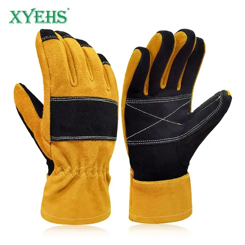 XYEHS Structural Fire Fighter Safety Work Gloves 3D Curved Fingers Heat Resistant Flame Retardant Fireproof Fire-fighting Gloves