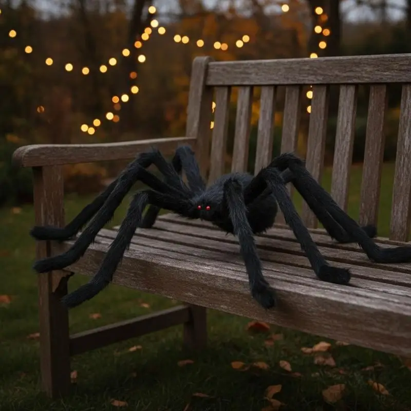 Halloween Scary Giant Black Spider 30-200cm Adjustable Size Spooky Prop for Home Porch Halloween Party Decor