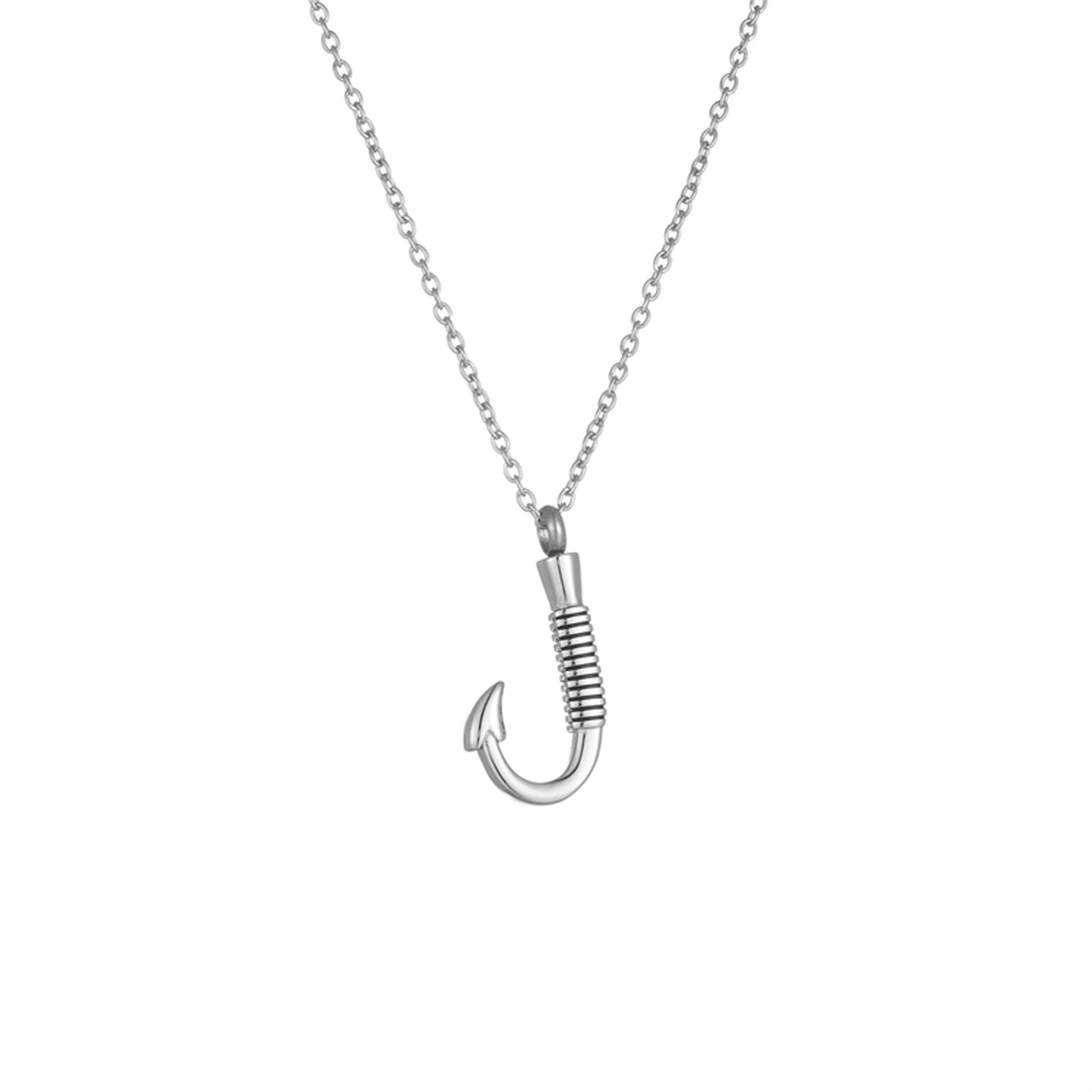 Fishing Hook Urn Necklace for Ashes Fish Hook Stainless Steel Cremation Jewelry Memorial Pendant Keepsake for Men
