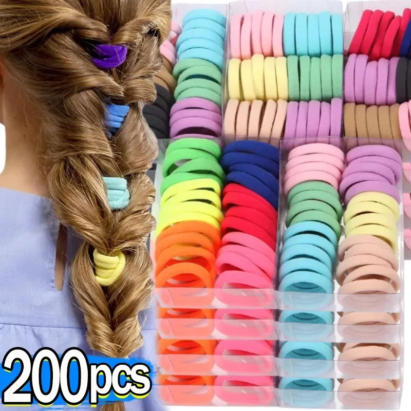 Scrunchies elásticos para mulheres e meninas, faixa de cabelo, hairbands, suporte rabo de cavalo, elásticos, acessórios para cabelo, grossos, 50, 200pcs