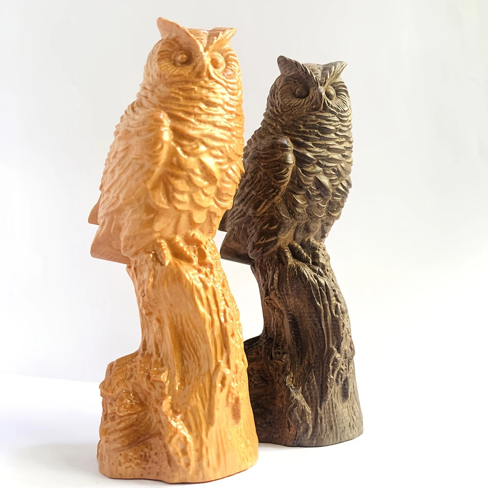 Hand-Carved Wooden Owl Statue on a Tree Stump, Vintage Natural Style Decoration for Living Room, Study, Desktop, Home Decor, Home Crafts Statue