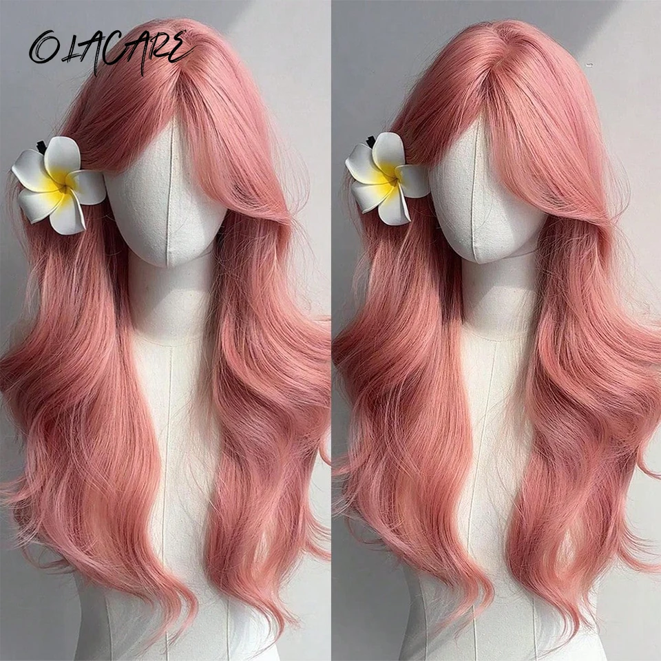 OLACARE Copper Ginger Long Straight Synthetic Wigs for Women Natural Wave Wigs with Bangs Heat Resistant Cosplay Hair