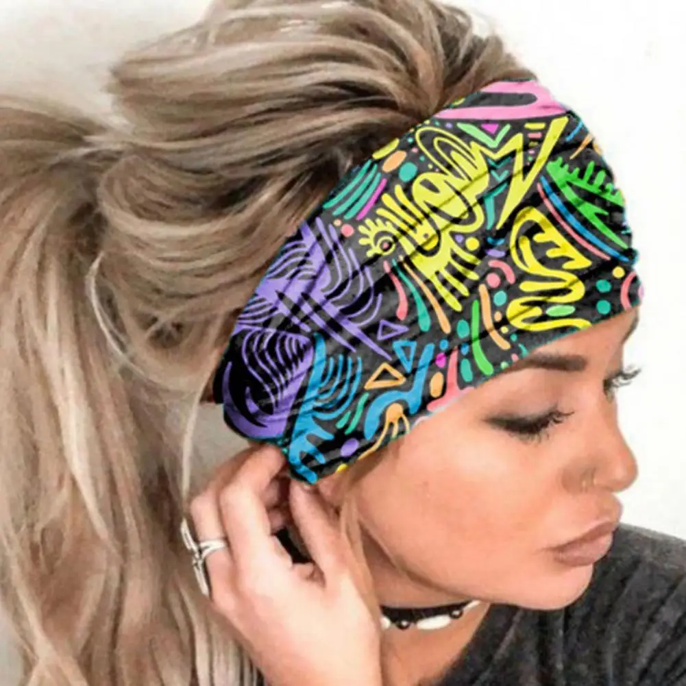 Brede Zweet Absorberende Sport Hoofdband Sneldrogende Rekbare Vrouwen Bohemia Stijl Geruit Patroon Yoga Headwrap Haaraccessoires