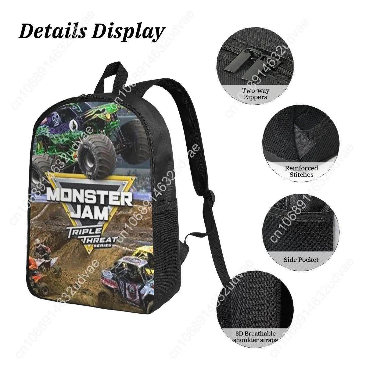 Classic Monster Jam Truck Pattern Backpack BookBag School Bag Computer Shoulder Bags 3ps Insulated Lunch Bag Pencil Case