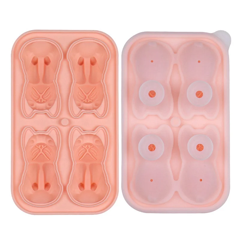 

Форма для кубиков льда PORK-French Bulldog, 4-луночная забавная форма, лоток для кубиков льда Frenchie Bull Dog для виски, коктейля, пузырьковый черный, легко