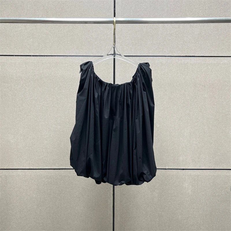 High-quality summer new women's double-layer off-shoulder pleated top, fashionable casual square neck beach vacation T-shirt