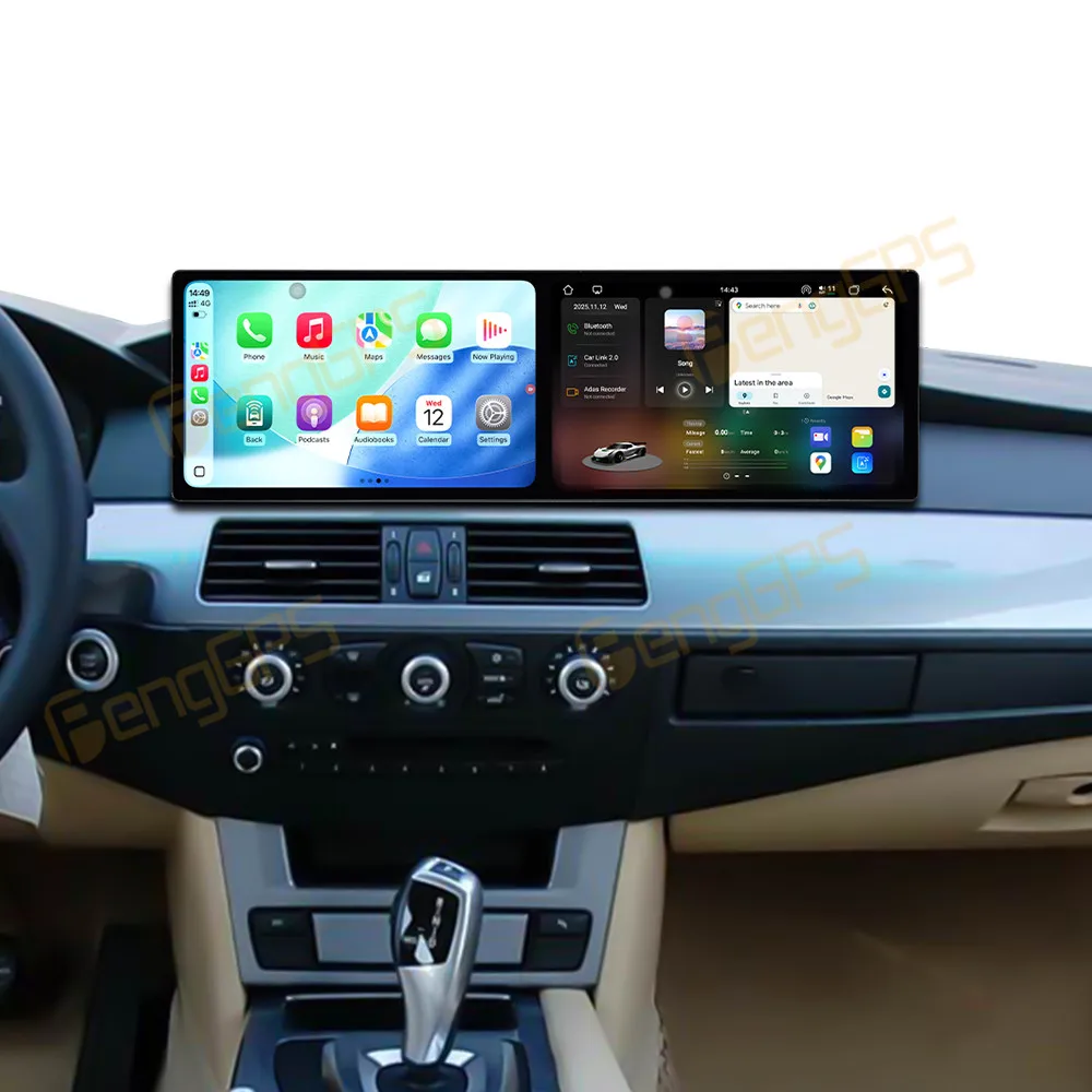 

Автомобильный радиоприемник CarPlay с двойным экраном 9,1 дюйма для BMW 5 серии 2003-2009, мультимедийный плеер с сенсорным экраном, GPS-навигация DSP