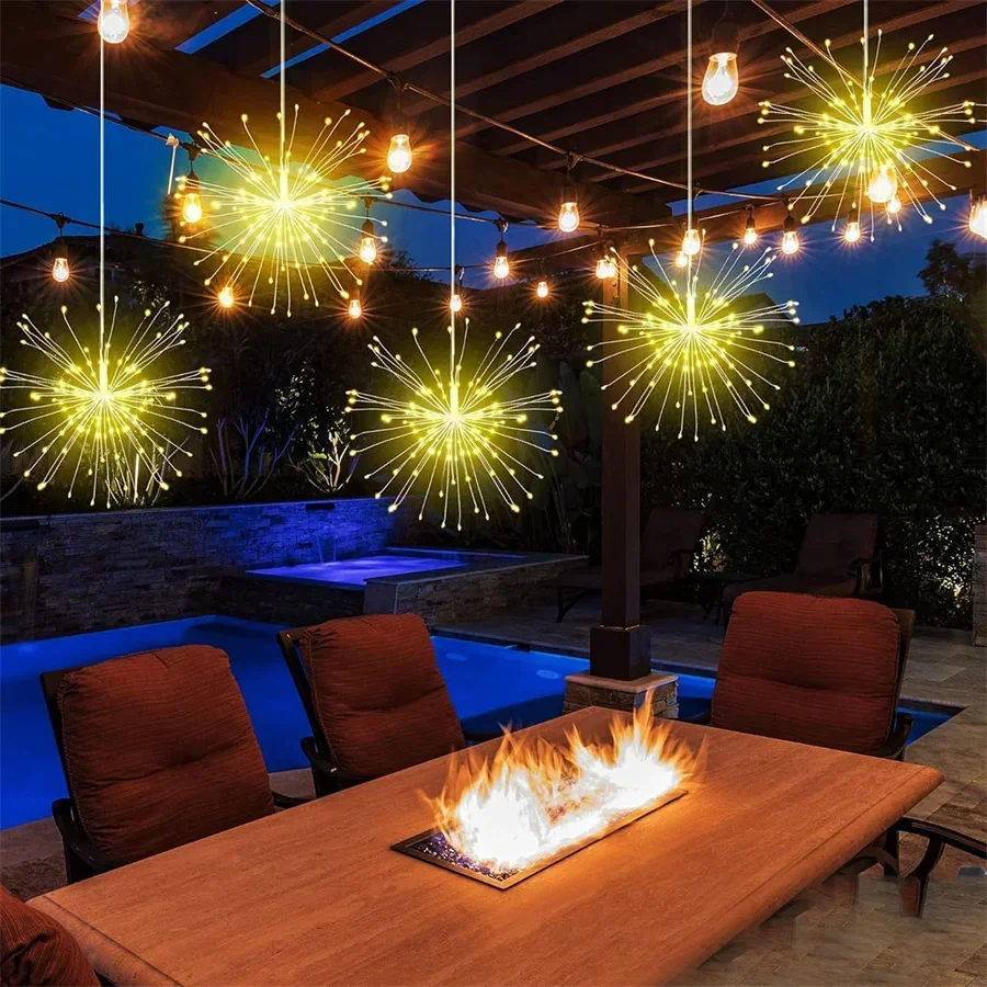 Paquete de 5/10 luces LED de fuegos artificiales para colgar al aire libre, luces Starburst, alambre de cobre navideño, guirnalda de luces para decoración del banquete de boda