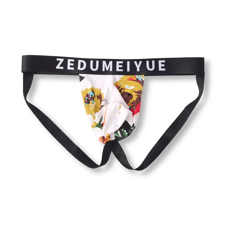 

Men's Bulge Ice Silk Printed Double Jockstrap Gays Sexy Low Rise U-Pouch Wide Waistband Erotic Underwear Sissy Open Butt Knicker