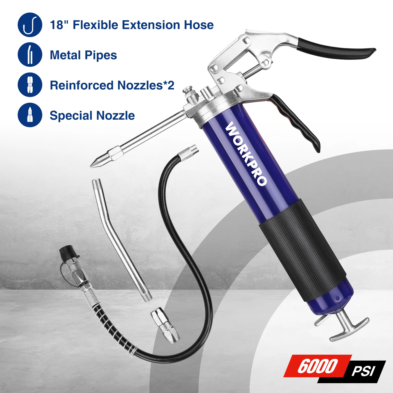 WORKPRO 6000PSI Grease Gun Mini Pistol Grip Gun Set Syringe for Oil And Car Lubrication SUV Trucks with Flexible Extension Hose