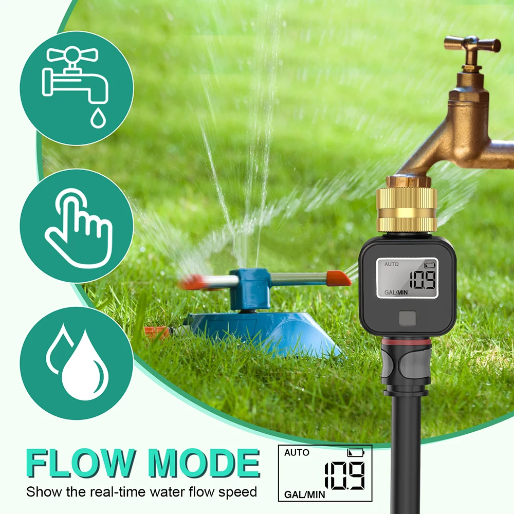 IPX5 Digital Water Flow Meter High Accuracy Measure Water Consumption and Flow Rate for Outdoor Garden Watering Irrigation Hose