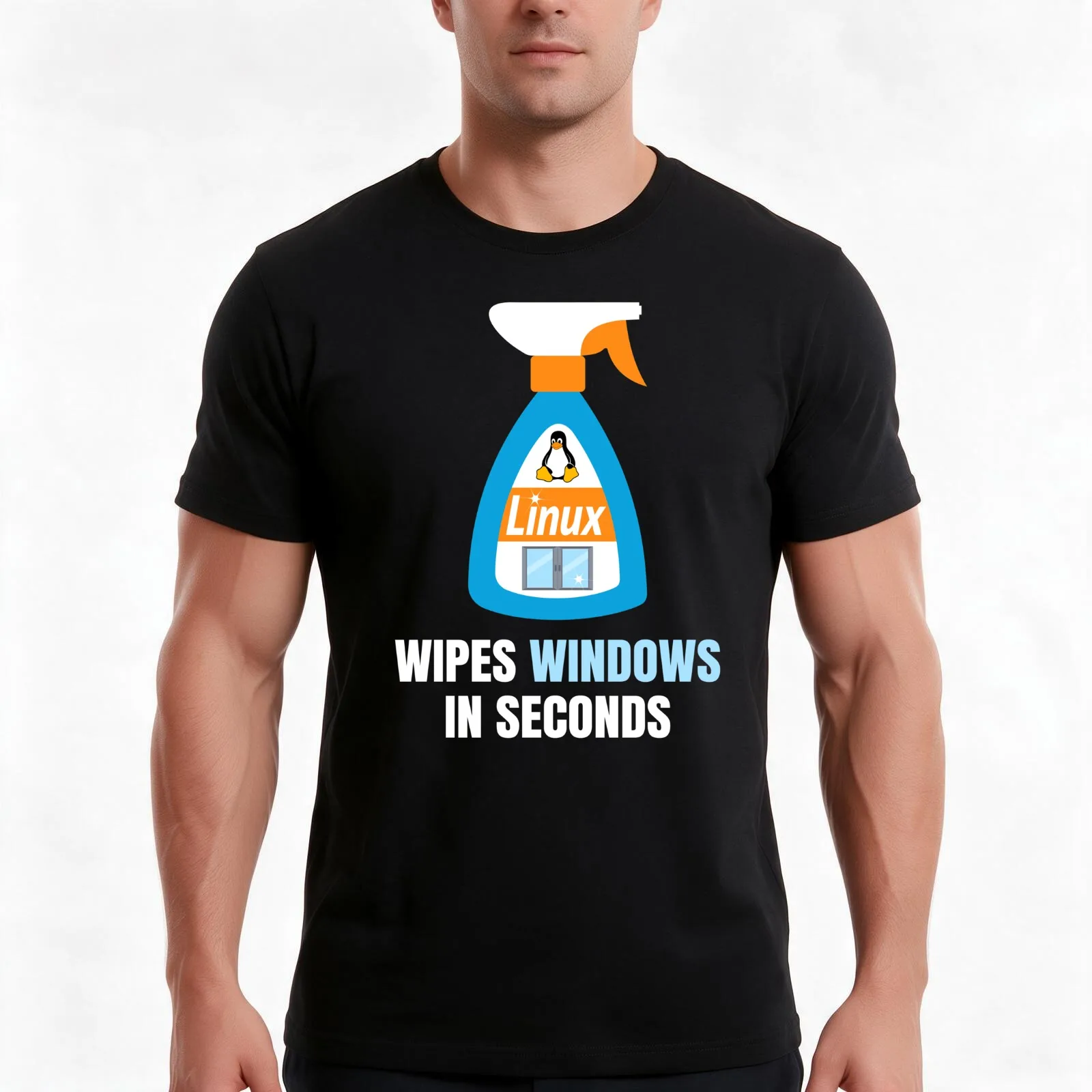 Funny Linux Windows Cleaner T-Shirt Summer Casual Cotton Tee Oversized Streetwear Tops Vintage Graphic Print 100% Cotton