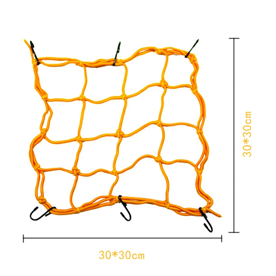 Rede de bagagem elástica da motocicleta, Mantenha o capacete, Boa malha Rack ganchos, Nylon, 30x30cm