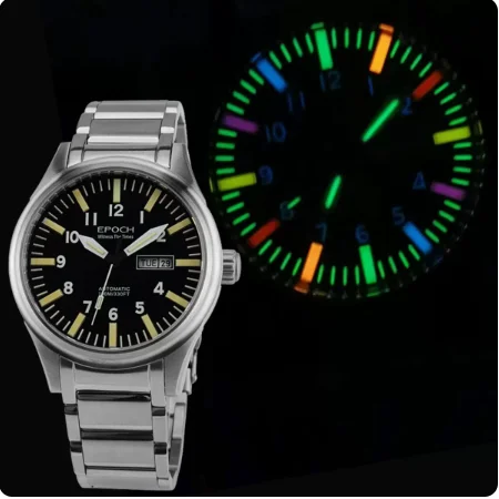 

EPOCH Men Automatic Watch 63 Pcs Tubes Rainbow Color Switzerland Movement 26Jewels WR100M Military Mechanical Luxury Gift