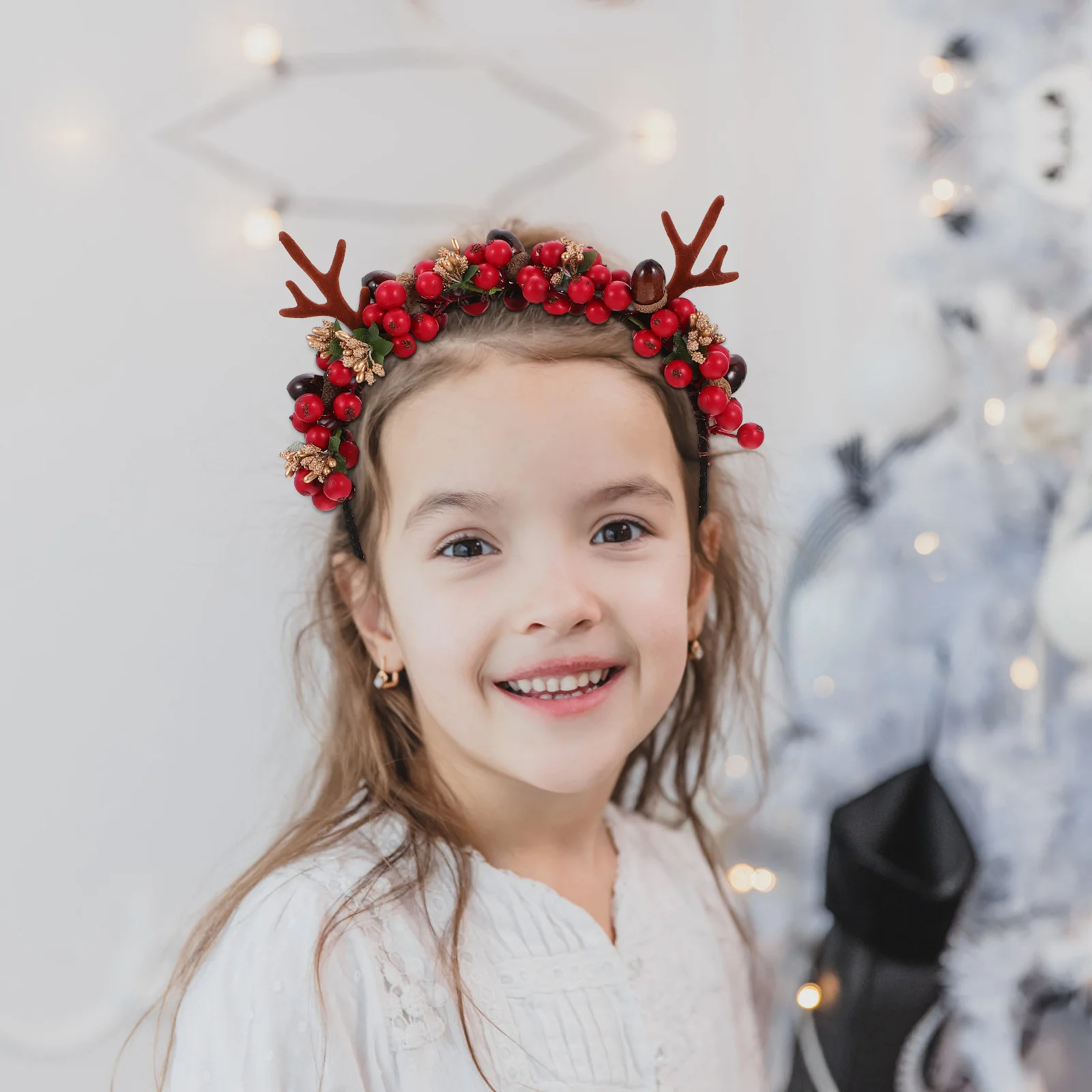 

1Pcs Series Antler Headband with Simulated Berries Cute Xmas Party Hair Accessory for Holiday Carnival Masquerade Cosplay