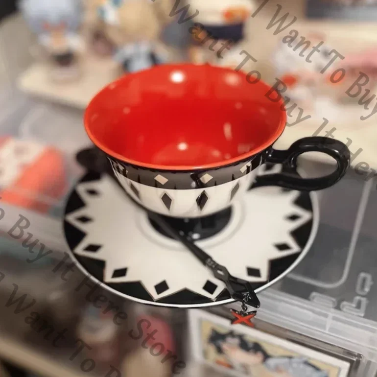 

Anime Genshin Impact Arlecchino Cosplay Cartoon Tea Saucer Game Spoon Display Ornament Souvenir Accessory Teacup Mascot Gift