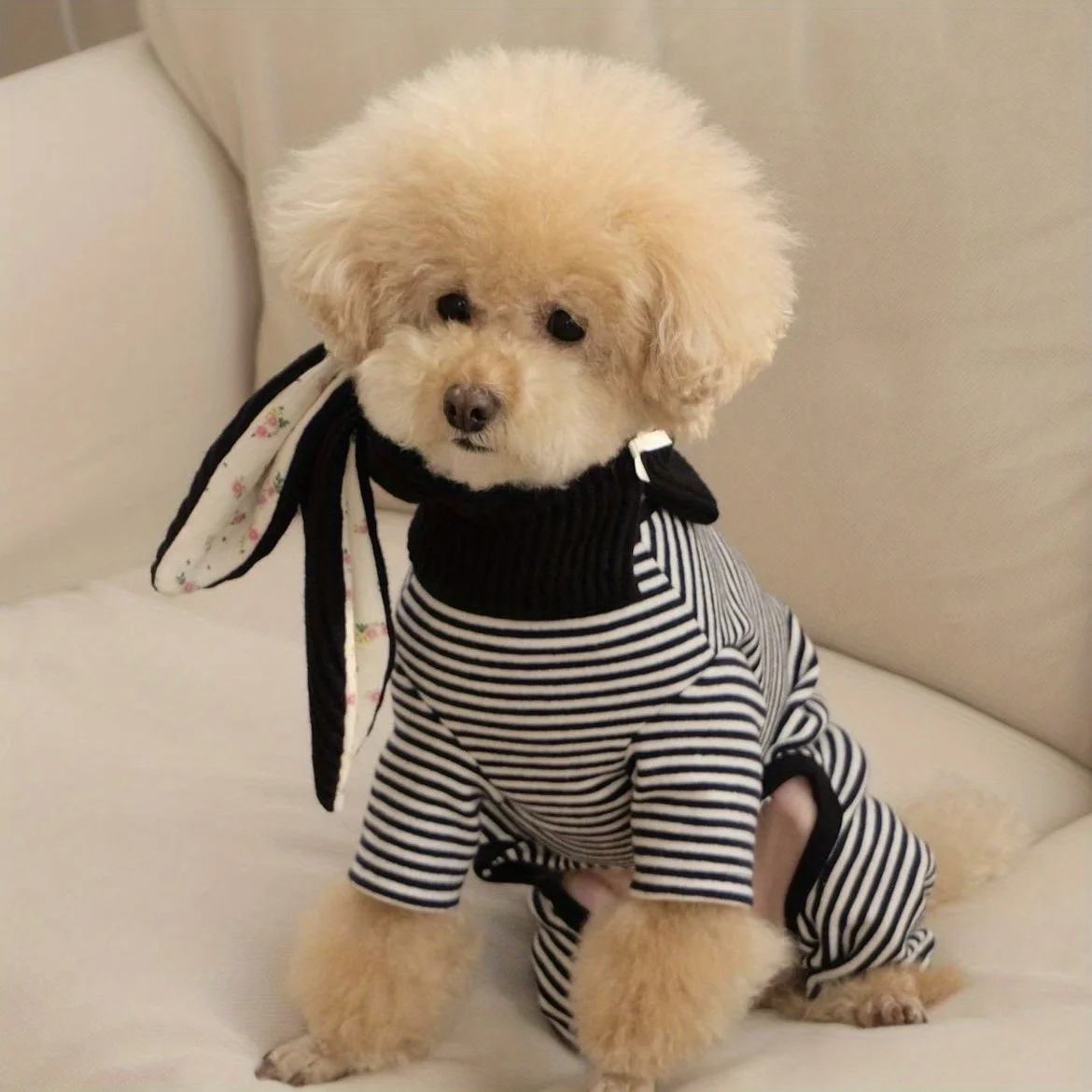 1 قطعة آذان أرنب محبوكة الشتاء قبعة الحيوانات الأليفة-نمط الأزهار الدافئة الخريف والشتاء ، لينة ومرنة صغيرة/متوسطة الكلب والقط تيدي اكسسوارات