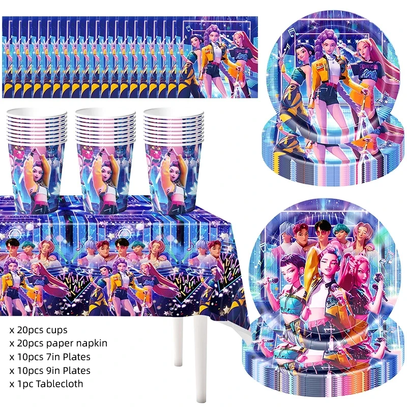 حار Kpop شيطان هنتر حفلة عيد ميلاد زينة بالونات المتاح أدوات المائدة الطرف لوحات الكؤوس مجموعة K-pop ديكور الحفلات