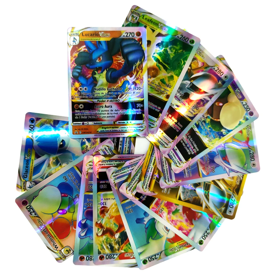 Cartas de Pokémon en Español con letras Vstar VMAX, juego de cartas holográficas brillantes, entrenador, último modelo, 2024