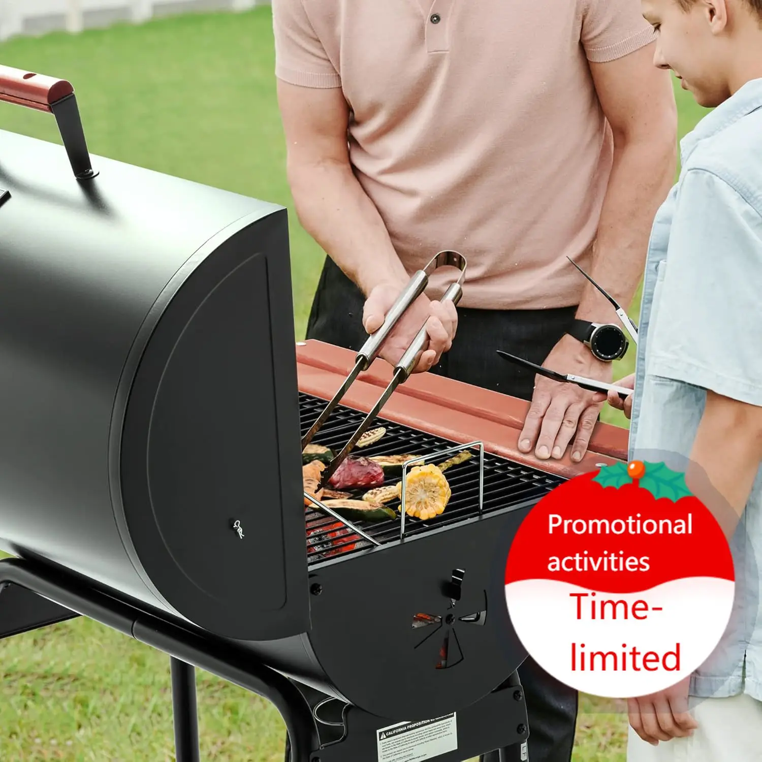 

CC1830V 30 Barrel Charcoal Grill with Wood-Painted Side Front Table, 627 Square Inches Cooking Space, for Outdoor Backyard, Pati