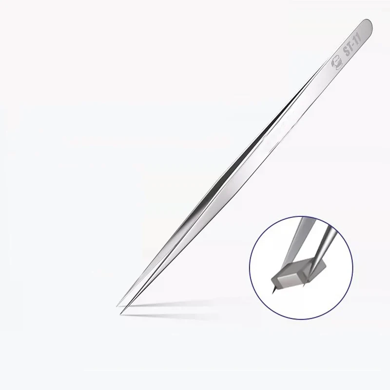 Non magnetic stainless steel tweezers, electronic component clips, EC series, pure manual polishing with curved tips