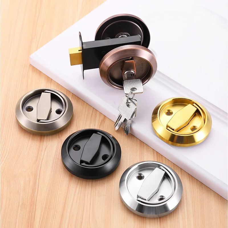 Yacht Toilet Door Lock Stainless Steel Embedded Circular Knob Locker with Key for RV Marine Warehouse Storage Room Toolbox