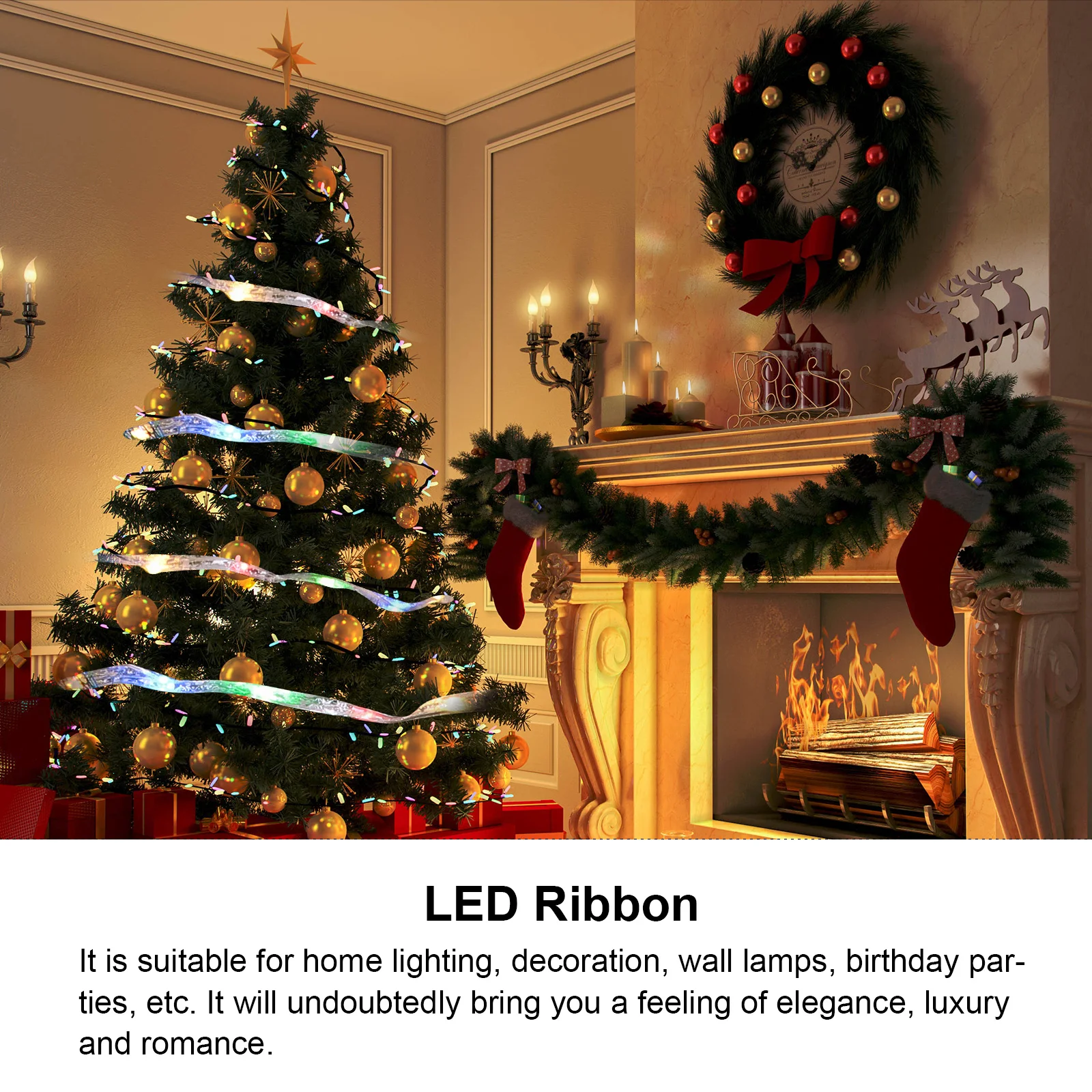 

1Pcs Christmas Tree Decoration Light LED String Lamp with Moon Star Pattern Ribbon Twinkle Light for Holiday Home Decor