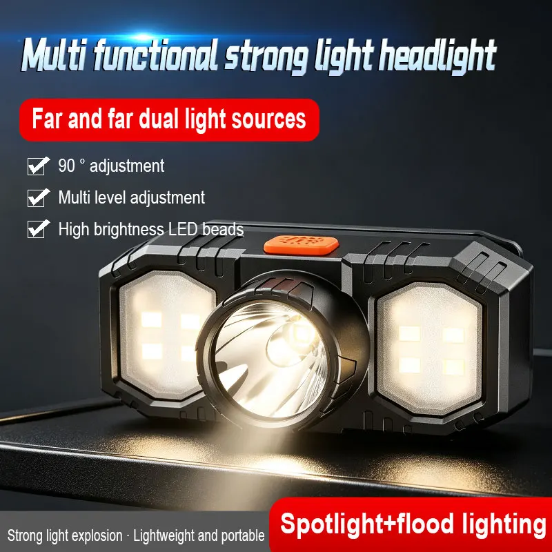 Outdoor LED Headlamp USB Rechargeable Head Torch Built-in Battery Portable Hiking Climbing Running Powerful Head Flashlight