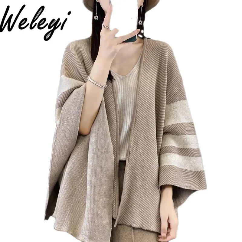 Autumn and Winter Wrap Fashion Striped Big Shawl Scarf Female 2024 New Retro Style Color Matching Cashmere Cape Outer Wear Women