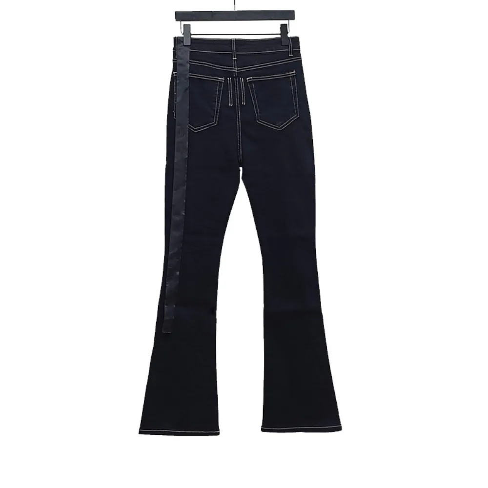 High Street RO Style Pant Women's Micro Horn Open Line Slim Fit Button Strap Jeans High Stretch Jeans Look Slim Wax Free Pants