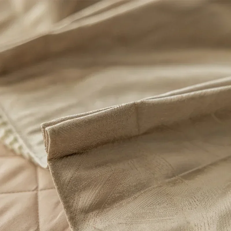 

Luxury Champagne Cream Leaf Jacquard Thickened Curtains For Living Room Bedroom French Window Customized Finished Villa