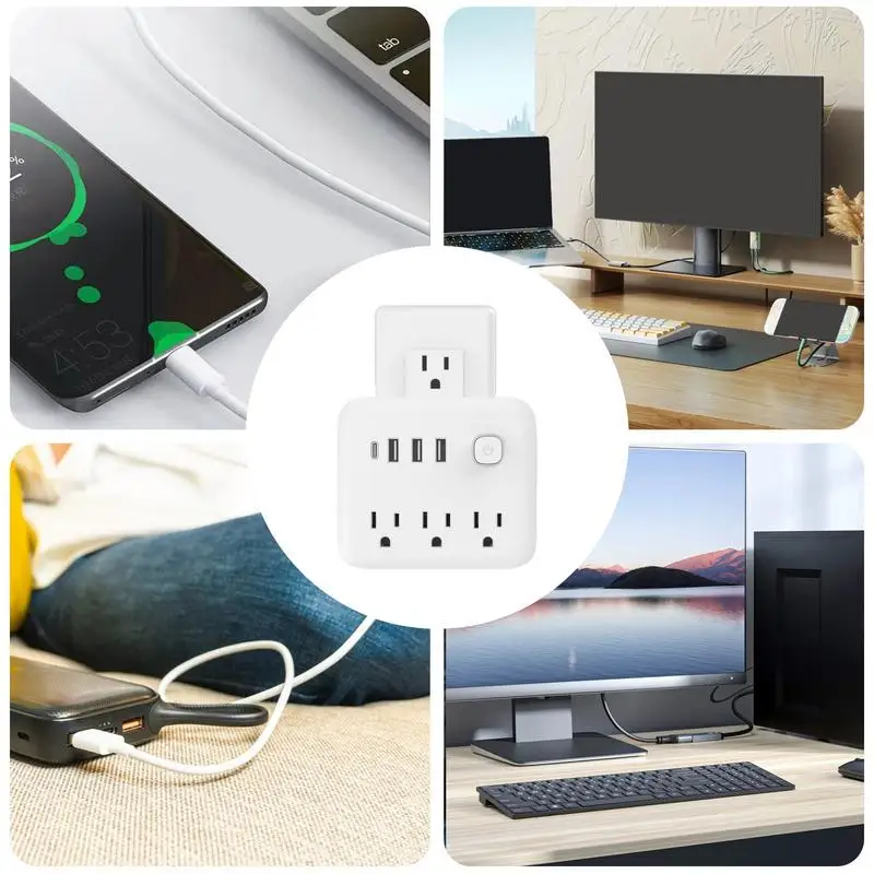 Charger Outlet Converter Universal Plug Outlet Power 3 USB Ports Plug Adapter Charge Socket Travel For U.S.A. Canada Mexico