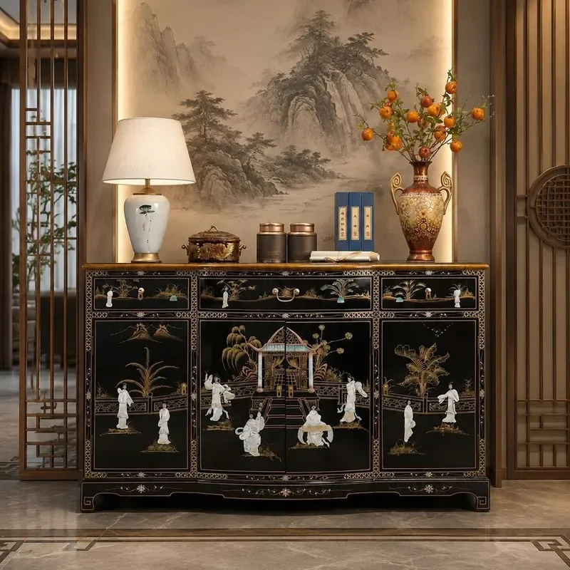 Bright Lacquered Solid Wood Porch Cabinet Luodian Craft Side Cabinet Shell Locker High Grade Ming and Qing Classical